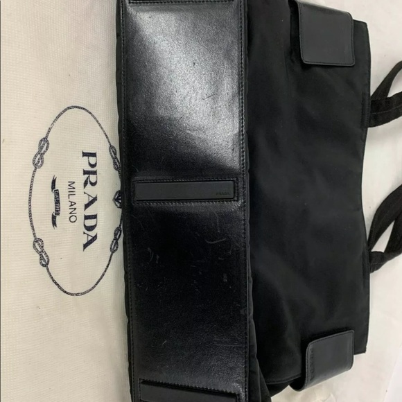 Vintage Prada Black Nylon Triangle Logo Tote Bag Authentic GUC - Picture 8 of 9